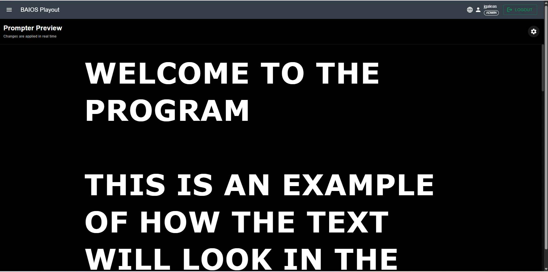 Baioss Prompter with large text preview for on-air talent
