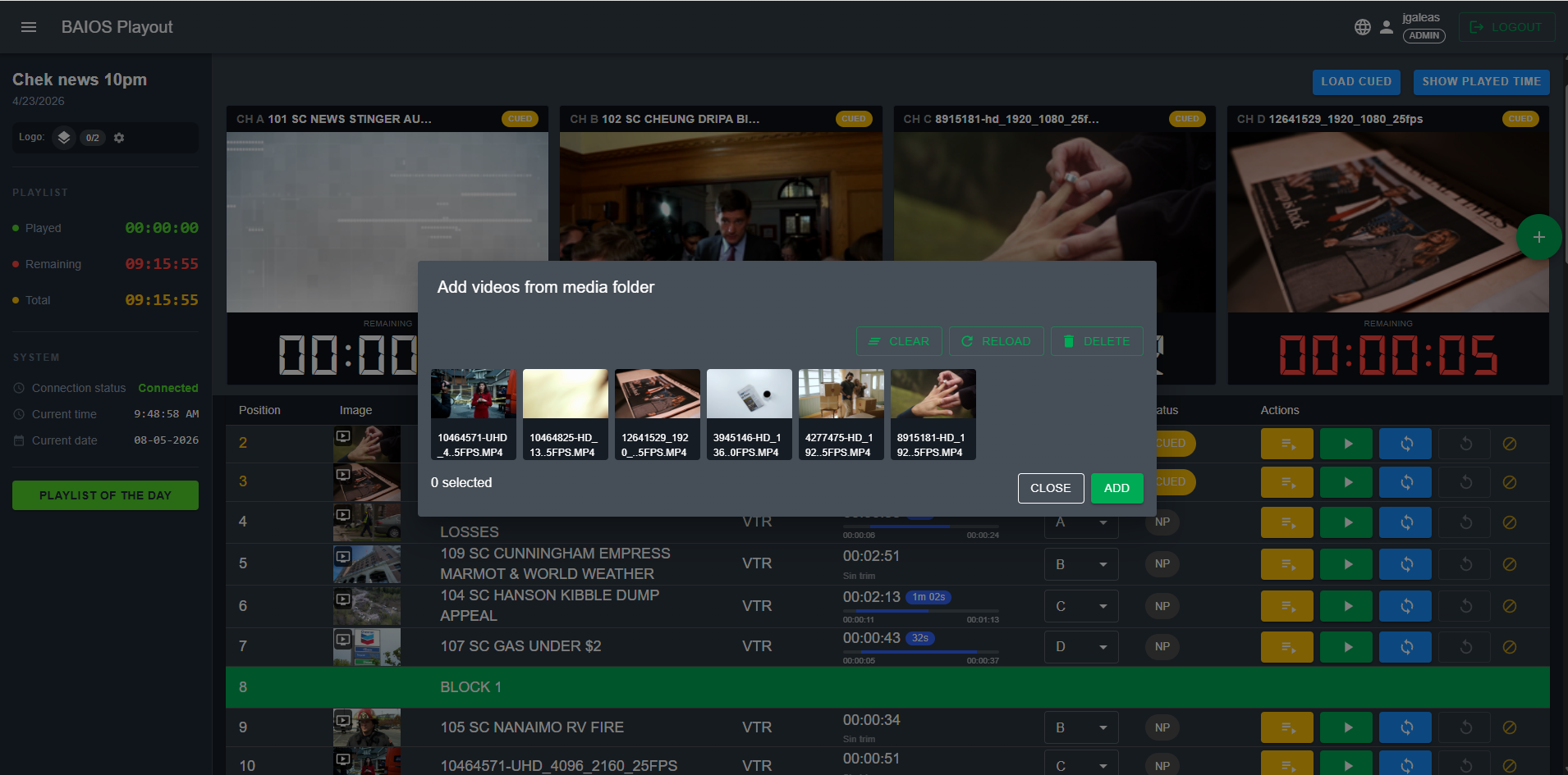 Media browser with thumbnail previews